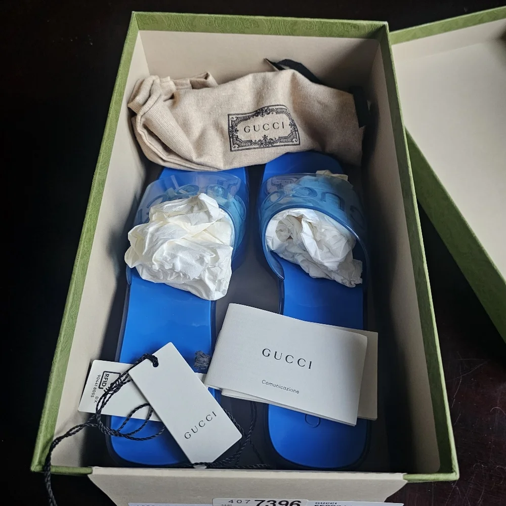 Gucci Blue Slide Sandals Size 37 - Picture 14 of 15